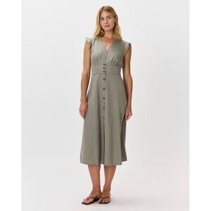 Quince Sage Green Button-Front Midi Dress